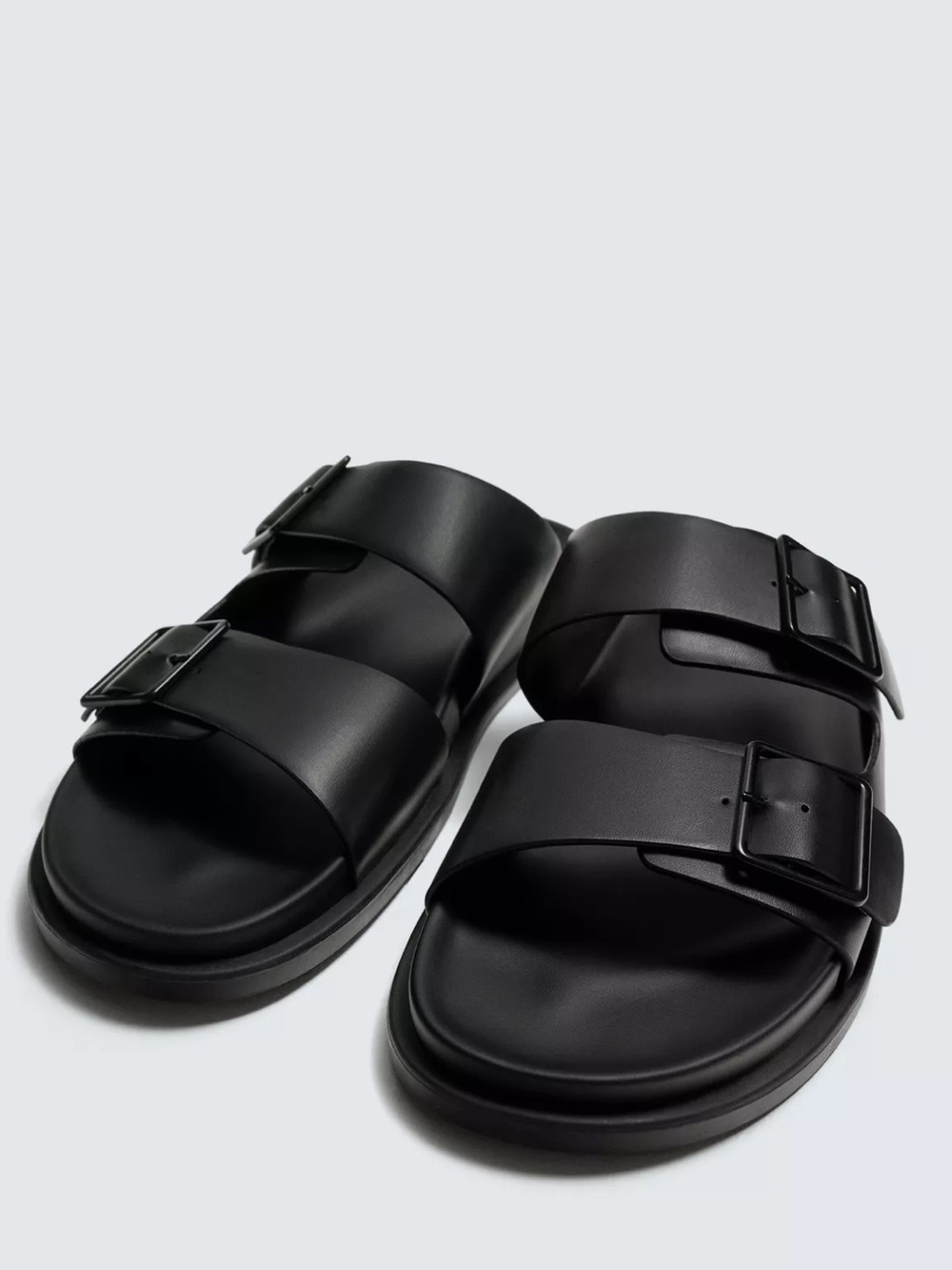 Zara Men's Black Double-Buckle Slide Sandals